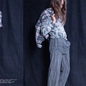 Raquel Allegra Grey Silk and Cotton blend striped trouser Size M